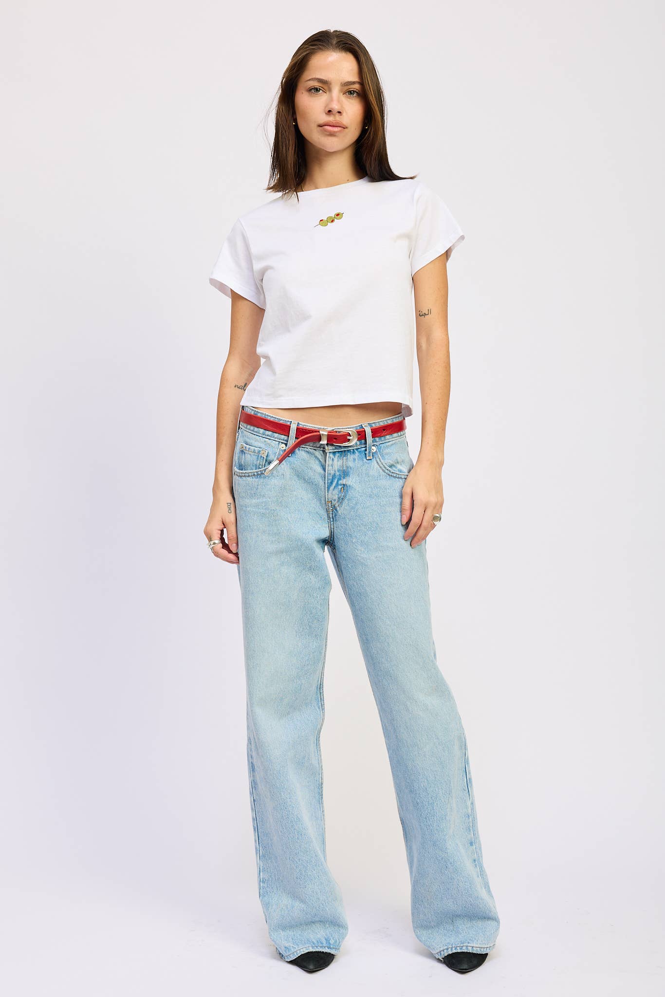 Olive Embroidered Baby Tee
