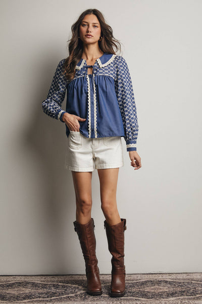 Samantha Embroidered Denim Top