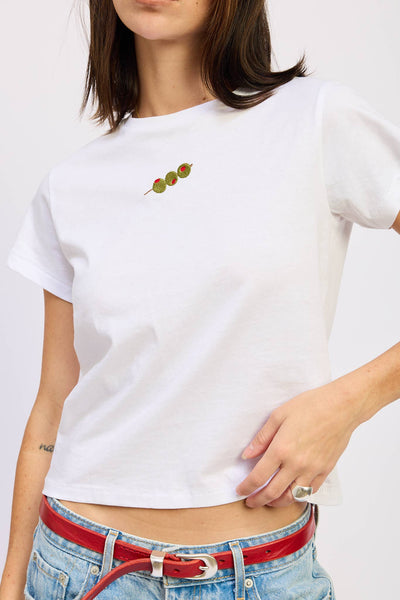 Olive Embroidered Baby Tee
