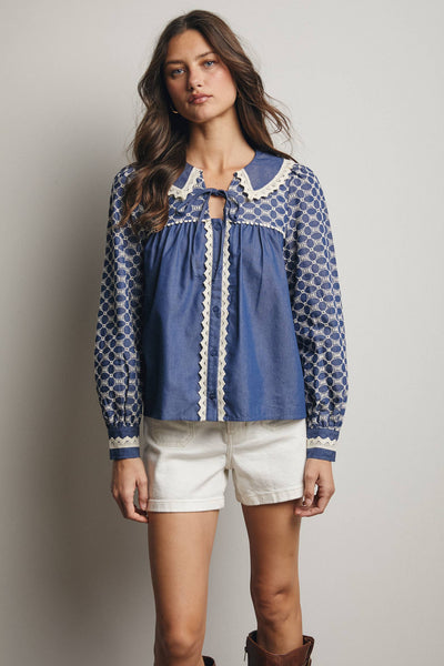 Samantha Embroidered Denim Top