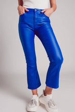 Load image into Gallery viewer, Electric Blue Faux Leather Flare Pants
