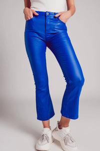 Electric Blue Faux Leather Flare Pants
