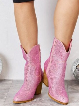 Melody Rhinestone Ankle Booties (Pink)