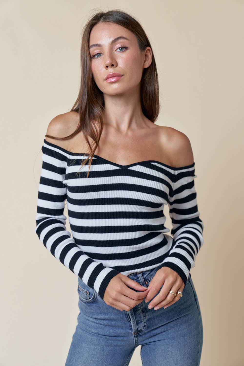 Pia Striped Off-Shoulder Knit Top