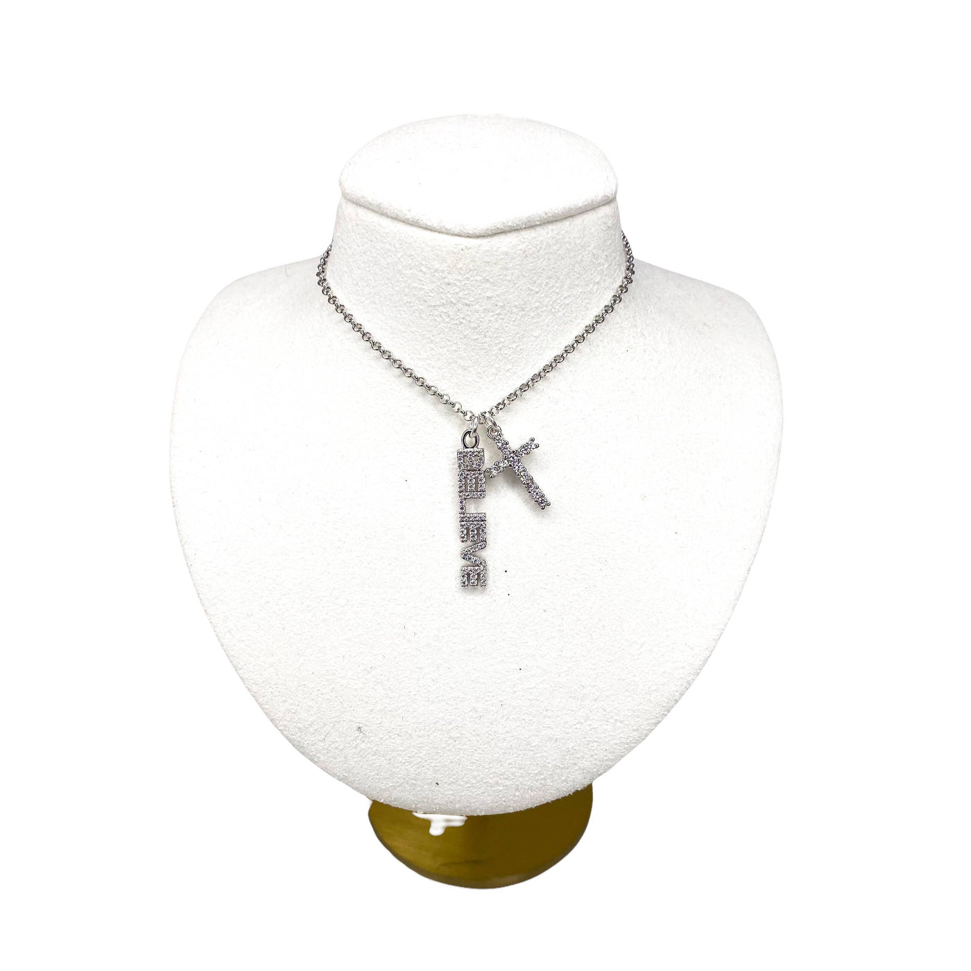 Believe Silver Cross Necklace