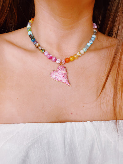 Colorful Gemstone Heart Necklace