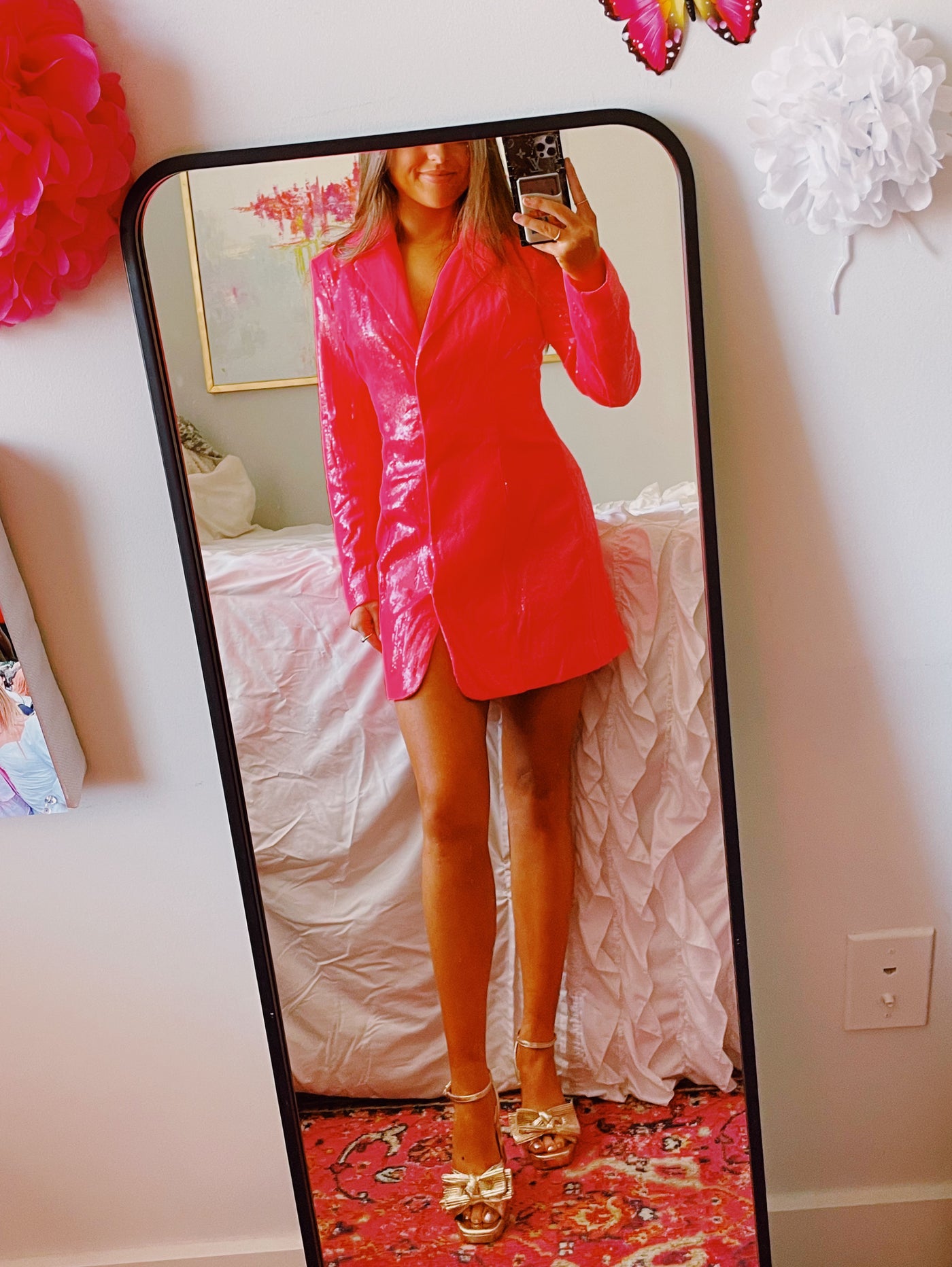 Neon Pink Sequin Blazer Dress