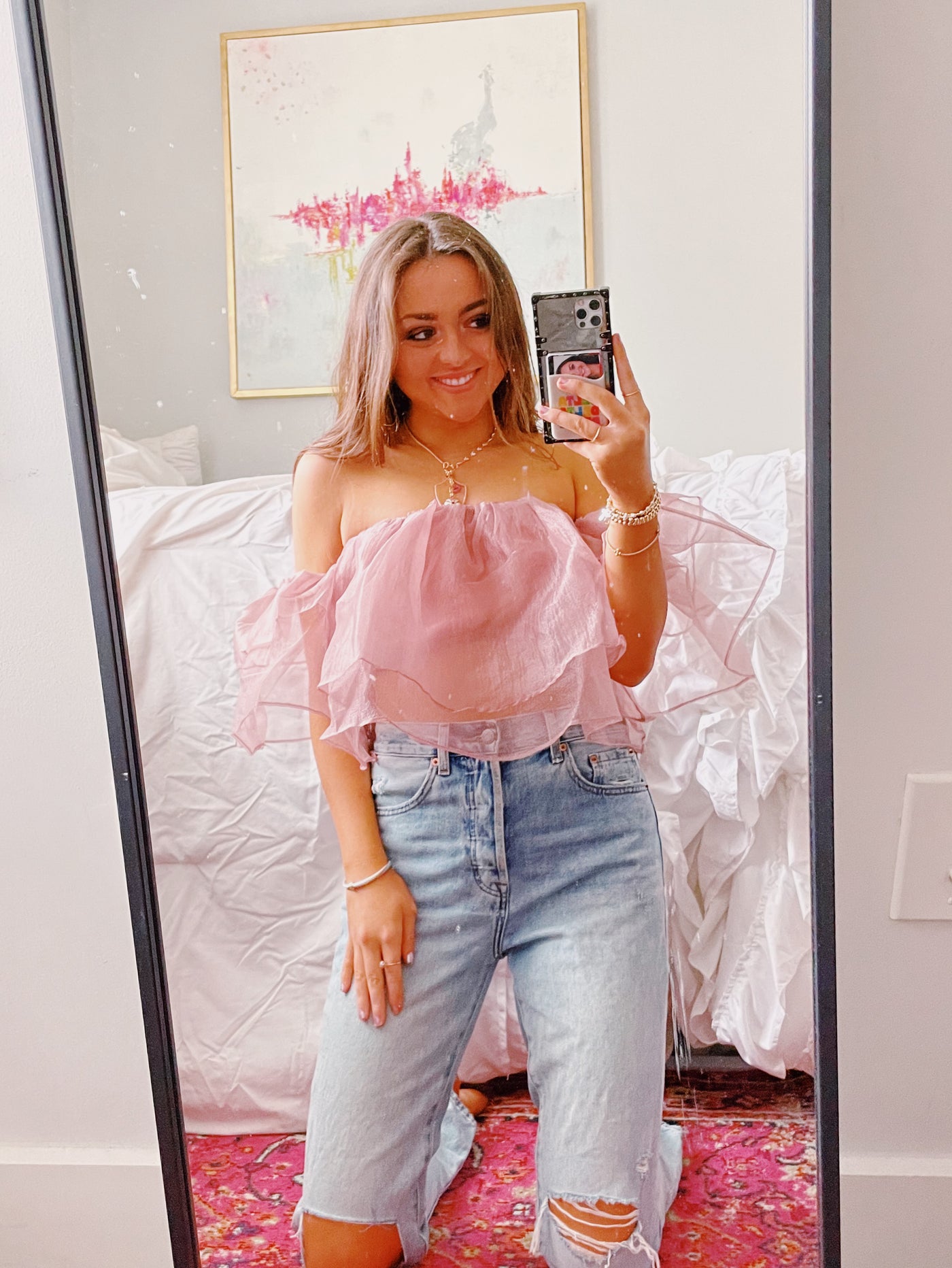 Blush Organza Ruffle Top