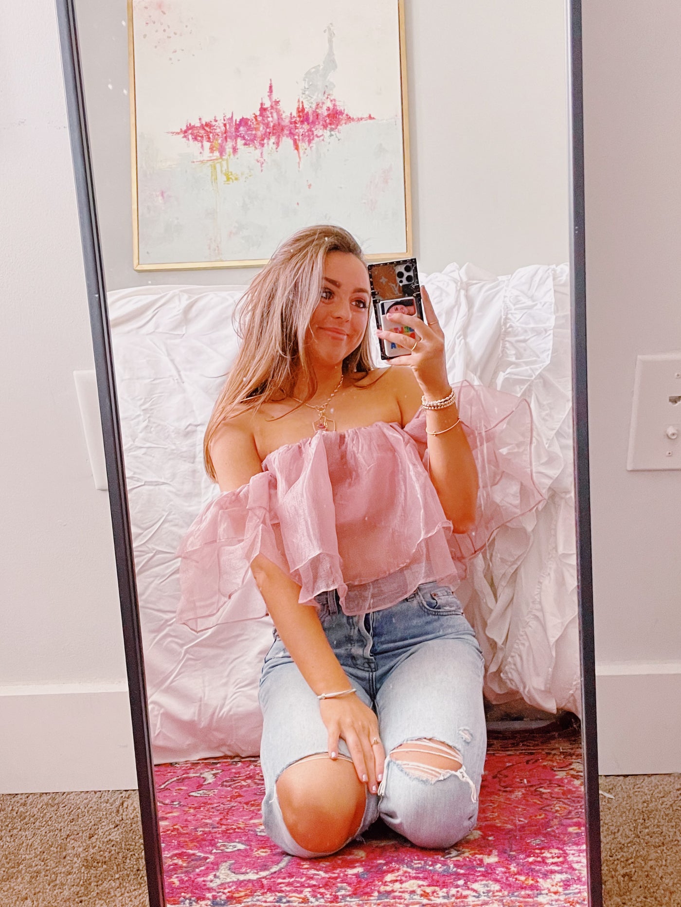 Blush Organza Ruffle Top