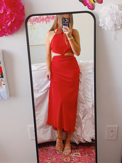 Royal Red Satin Halter Dress