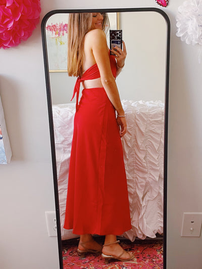 Royal Red Satin Halter Dress