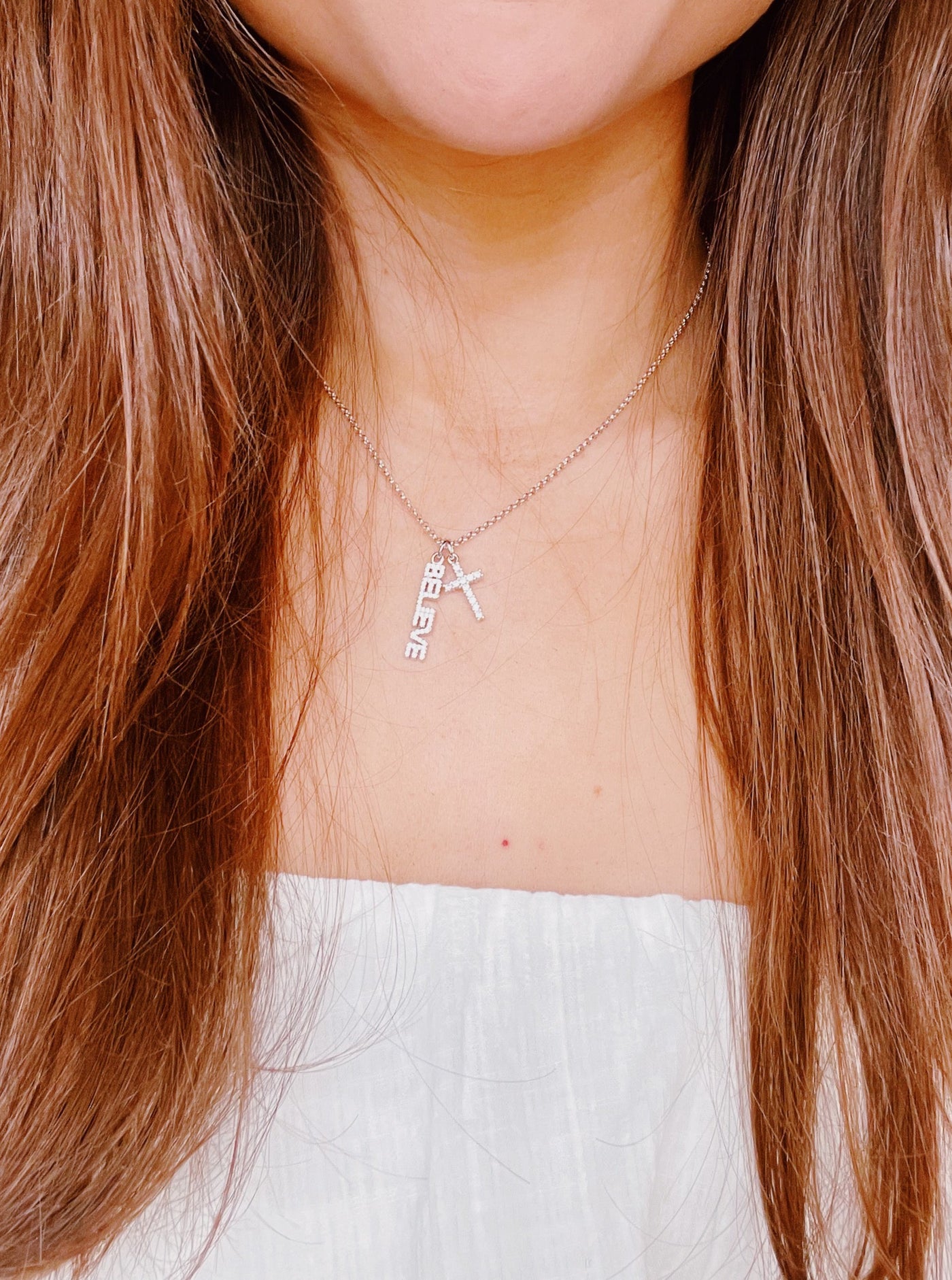 Believe Silver Cross Necklace