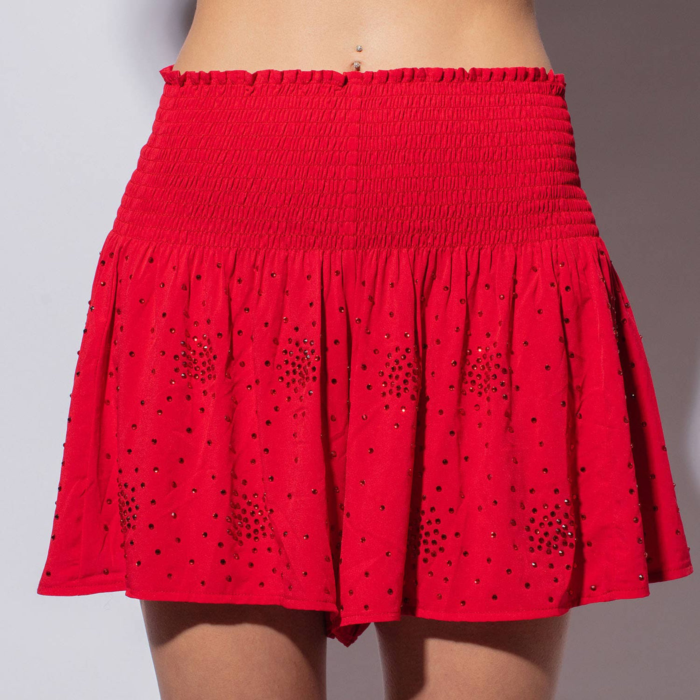 Red Rhinestone Smocked Swing Shorts