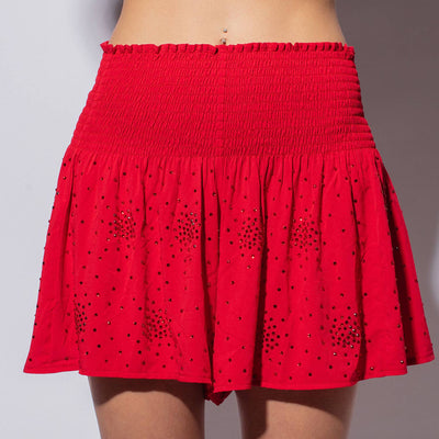 Red Rhinestone Smocked Swing Shorts