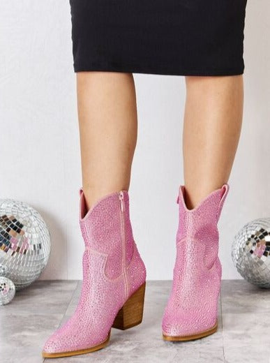 Melody Rhinestone Ankle Booties (Pink)